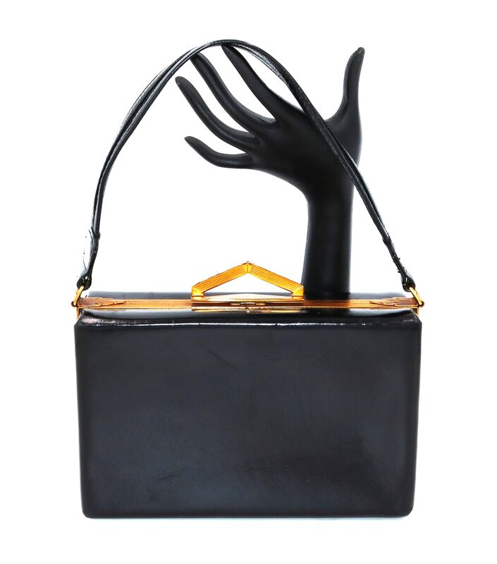Vintage 50s - EVANS ELEGANCE - Black Leather Boxy Handbag - product images  of 