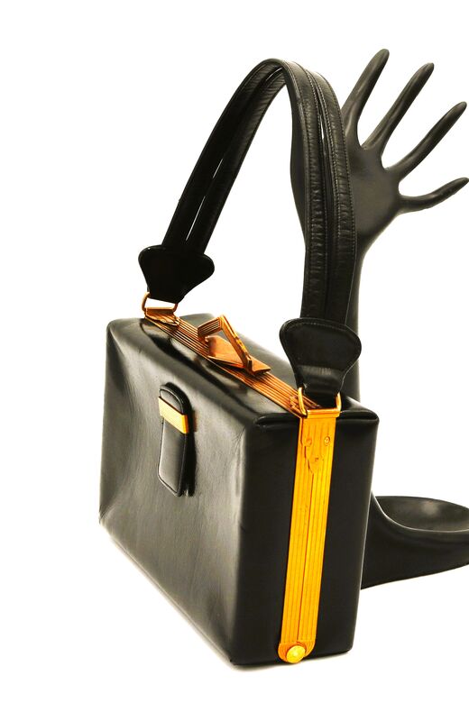 Vintage 50s - EVANS ELEGANCE - Black Leather Boxy Handbag - product images  of 