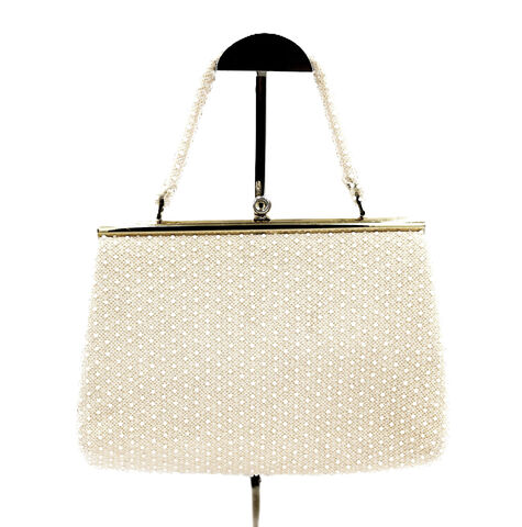 Vintage,Creamy,-,LUMURED,Cordé,Bead,Handbag,Coin,Purse,Mid,Century,Lumured, bead, Cordé, vintage handbag, vintage purse, cream, white, MCM, retro, 60s, 50s, coin purse