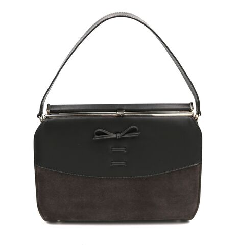 Vintage,60s,-,AIR,STEP,Grey,leather,suede,Like,Handbag,Mid,Century,Air Step, vintage handbag, vintage purse, grey, suede, leather, black, fabric, 60s, mid century, metal