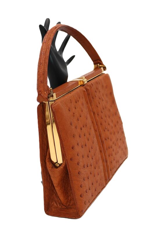 Vintage - LUCILLE de PARIS - Tan - OSTRICH SKIN - Dome Handle Handbag  - product images  of 