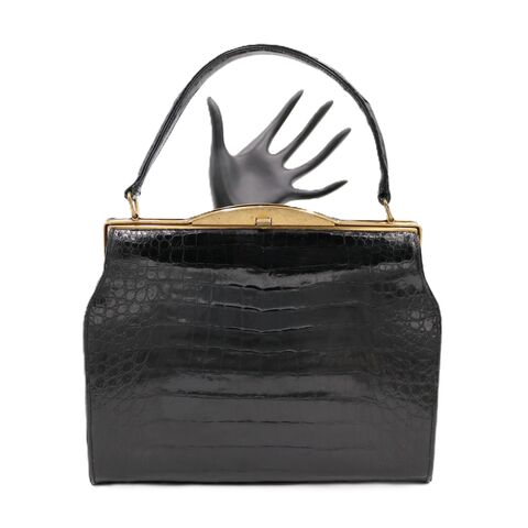 Vintage,50s-60s,-,LESCO,Black,ALLIGATOR,Structured,Handbag,Mid,Century,Lesco, alligator, vintage handbag, vintage, purse, gold, leather like, structure, black, mid century, 50s, 60s