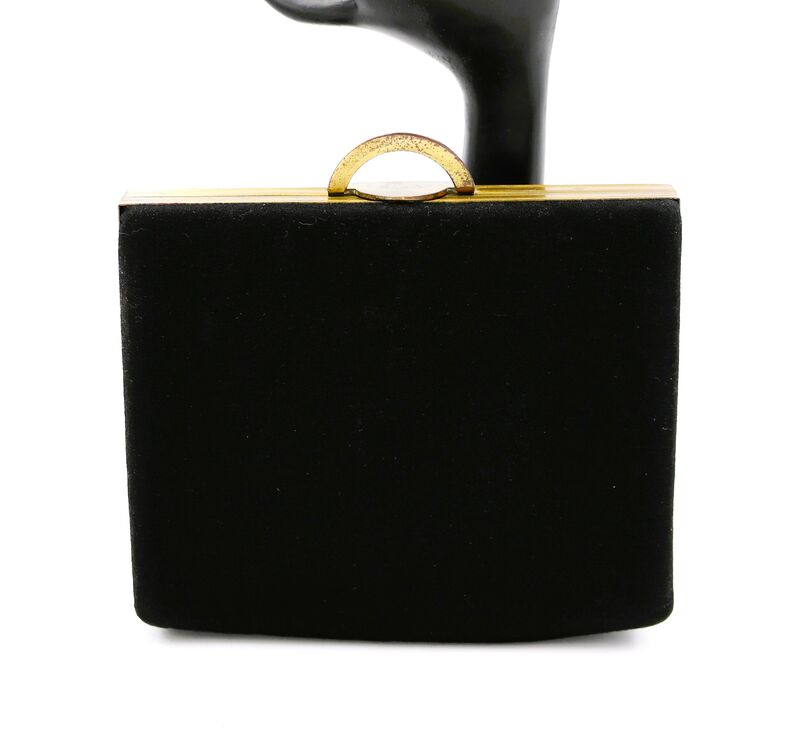 Vintage 40s - EVANS ELEGANCE - Black Felt Suede Like Fitted Clutch Handbag - Mid Century - - product images  of 