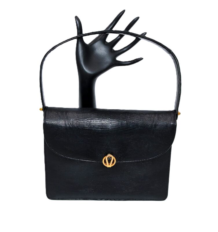 Vintage 50s-60s Small - BELLESTONE - Black - LIZARD - Structured Handbag - product images  of 