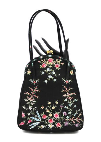 Vintage,40s-50s,-,WALDYBAG,hand,painted,black,silk,handbag,ENGLAND,Waldybag, vintage handbag, vintage purse, silk, hand painted, satin, black, floral, England, flowers