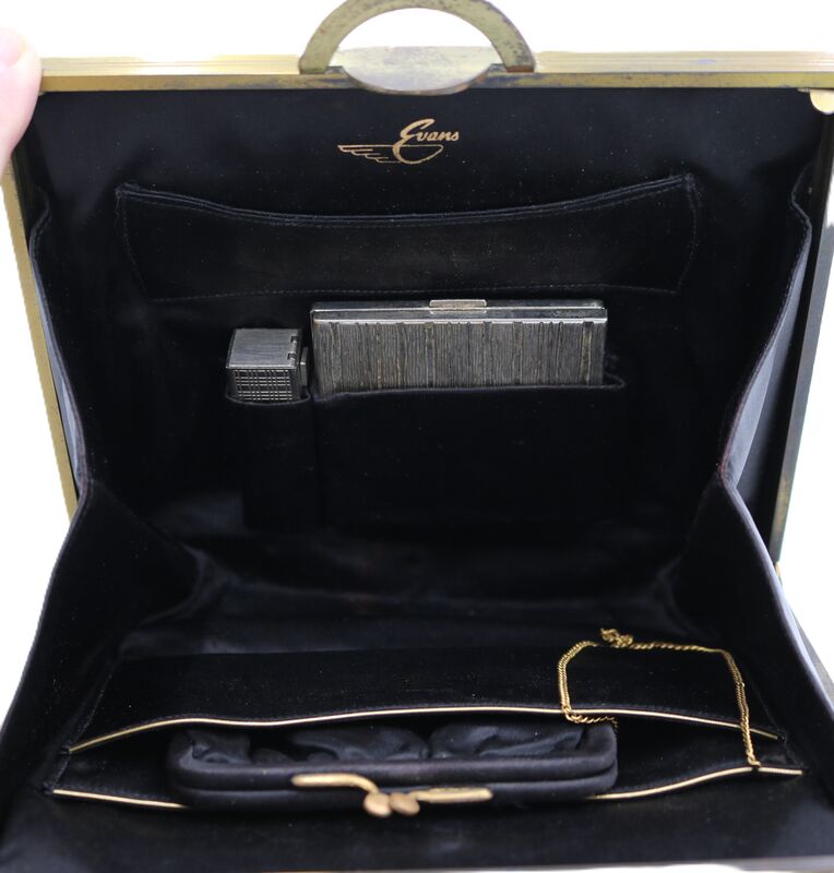 Vintage 40s - EVANS ELEGANCE - Black Felt Suede Like Fitted Clutch Handbag - Mid Century - - product images  of 