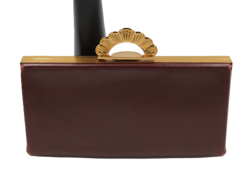 Vintage 40s-50s - EVANS ELEGANCE - Mahogany Brown Leather Fitted Clutch Handbag - product images  of 