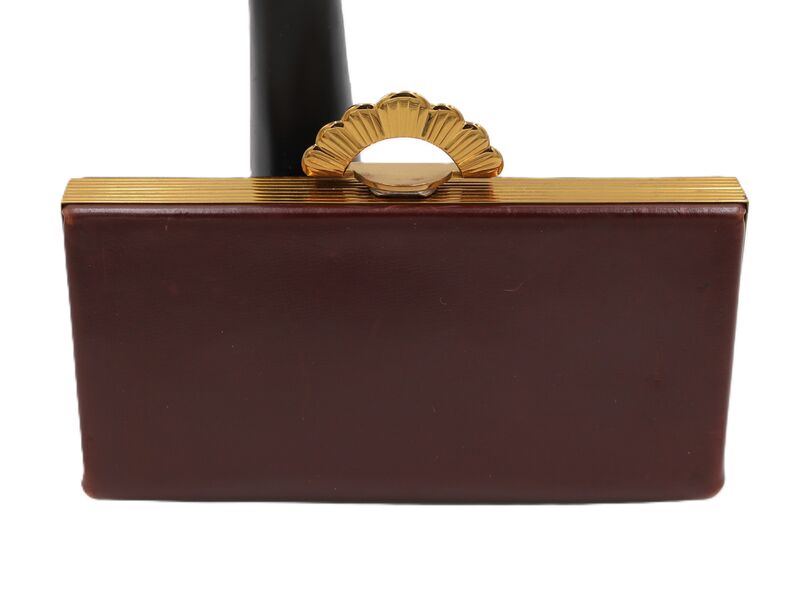 Vintage 40s-50s - EVANS ELEGANCE - Mahogany Brown Leather Fitted Clutch Handbag - product images  of 