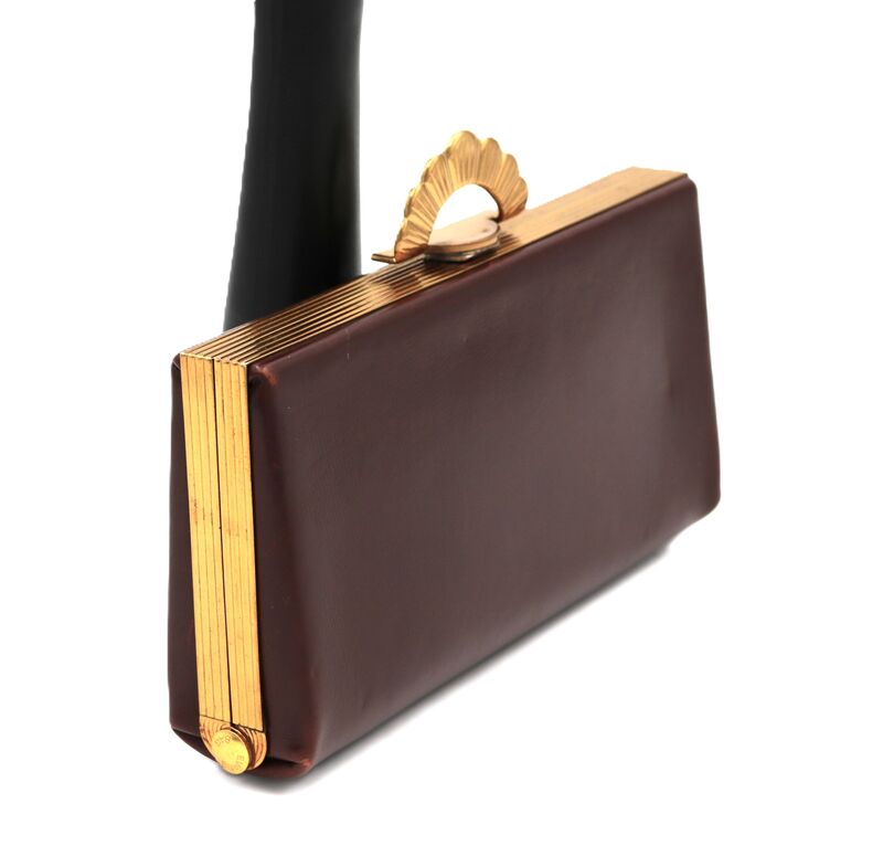Vintage 40s-50s - EVANS ELEGANCE - Mahogany Brown Leather Fitted Clutch Handbag - product images  of 