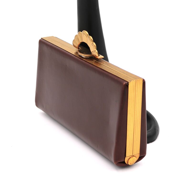 Vintage 40s-50s - EVANS ELEGANCE - Mahogany Brown Leather Fitted Clutch Handbag - product images  of 