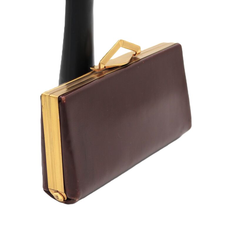 Vintage 40s-50s - EVANS ELEGANCE - Dark Brown Leather Fitted Clutch Handbag  - product images  of 