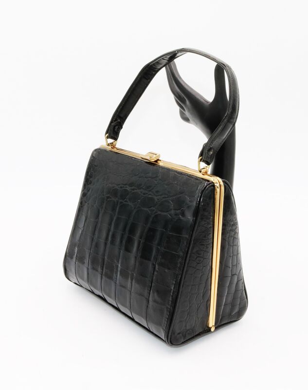 Vintage 50s-60s - BELLESTONE - Small Black ALLIGATOR Skin Boxy Handbag - product images  of 
