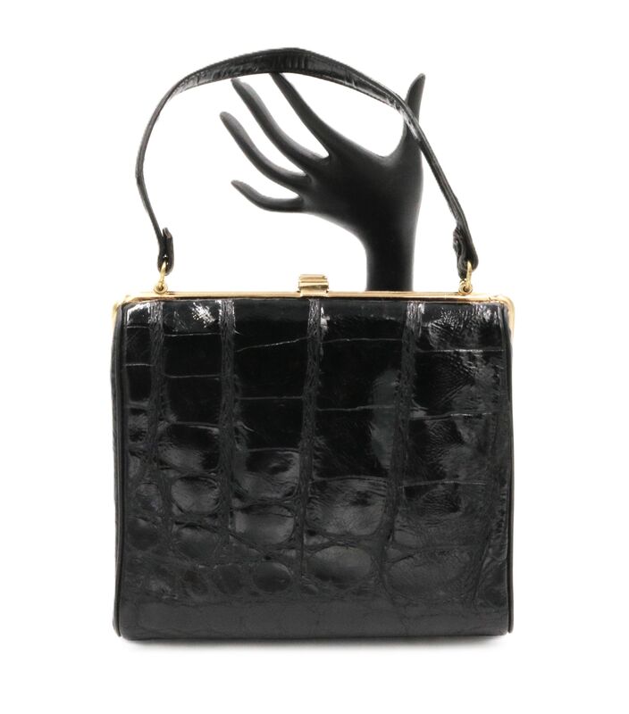 Vintage 50s-60s - BELLESTONE - Small Black ALLIGATOR Skin Boxy Handbag - product images  of 