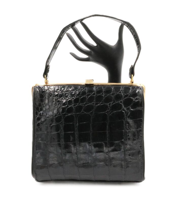 Vintage 50s-60s - BELLESTONE - Small Black ALLIGATOR Skin Boxy Handbag - product images  of 