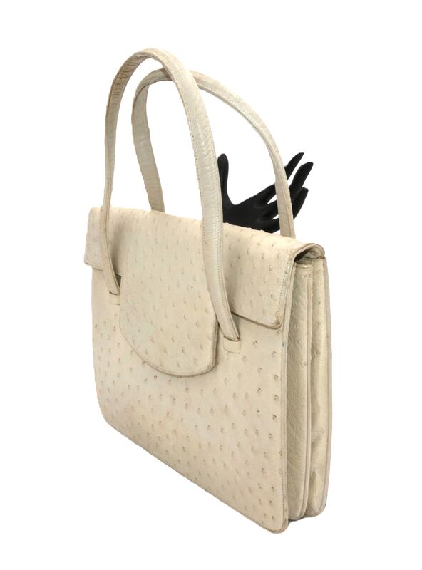 Vintage - RENDL - Off White/Tan Ostrich Skin Handbag Purse - Mid Century -50s-60s - product images  of 