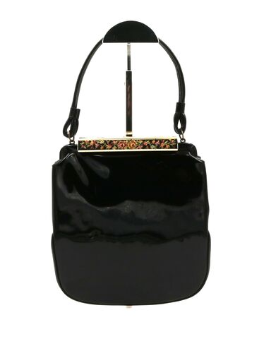 Vintage,50s-60s,-,LA,FRANCE,Small,Black,Patent,Leather,Handbag,La France, black, patent, leather, vintage handbag, vintage purse, 50s, 60s, retro, fabric, comb, petit point, red