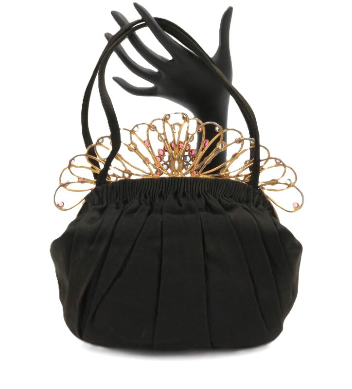 Vintage - REDISCH BAGS - Black Satin - HOBE' - Jewel Set Frame Handbag - Mid Century - product images  of 