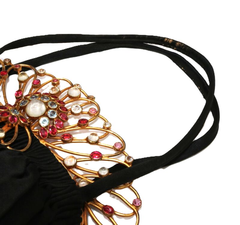 Vintage - REDISCH BAGS - Black Satin - HOBE' - Jewel Set Frame Handbag - Mid Century - product images  of 