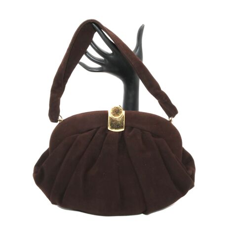 Vintage,40s-50S,-,DOFAN,Brown,Suede,Handbag,Purse,Mid,Century,Dofan, vintage handbag, vintage purse, brown, suede, satin, gold, mid century, retro, 40s, 50s