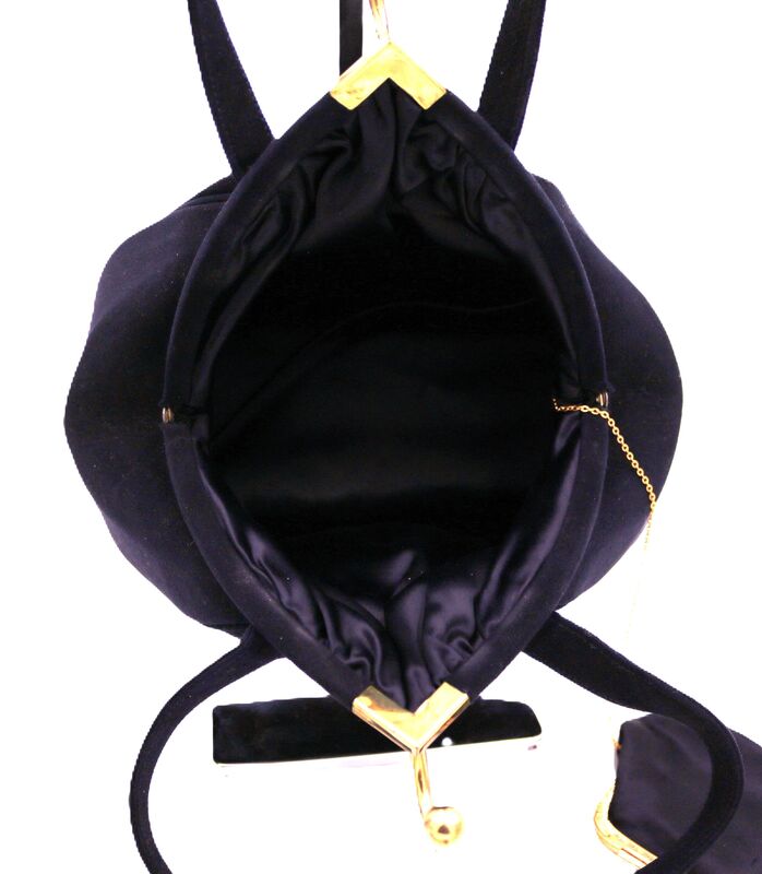 Vintage 40s Dark Blue - CROWN LEWIS - Non-Crockable Suede Handbag - product images  of 