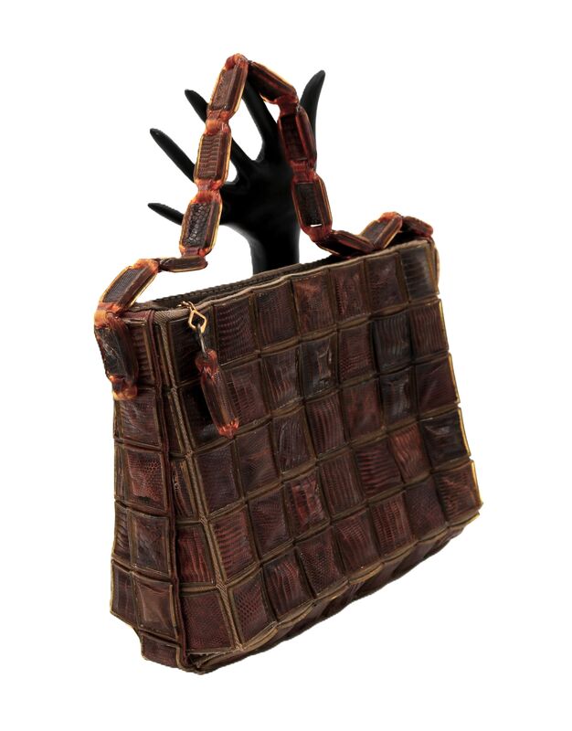 Vintage 40s-50s Brown - LIZARD - Bakelite Tile Handbag - Rare - - product images  of 