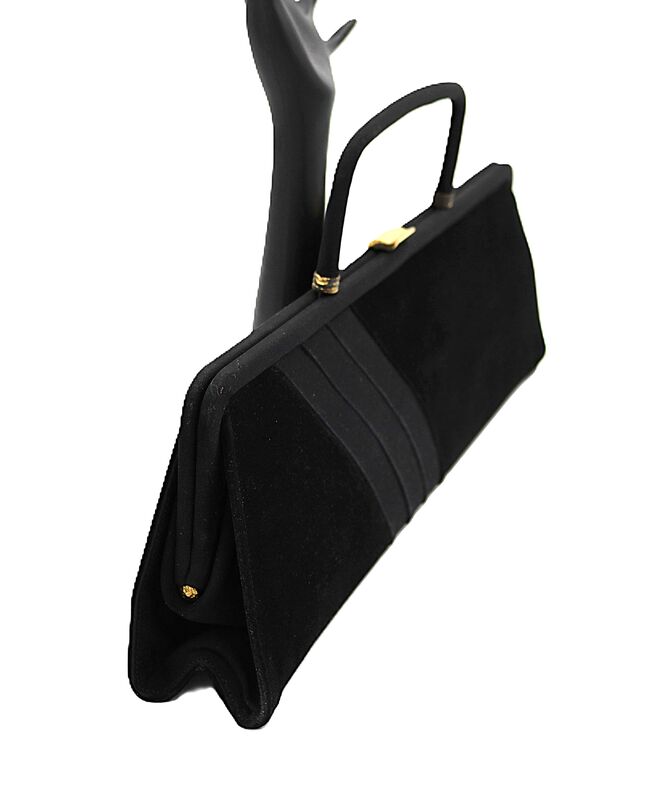 Vintage 50s-60s - PRETTY - Oblong Black Velvet Structured Clutch Handbag - Mid Century - - product images  of 