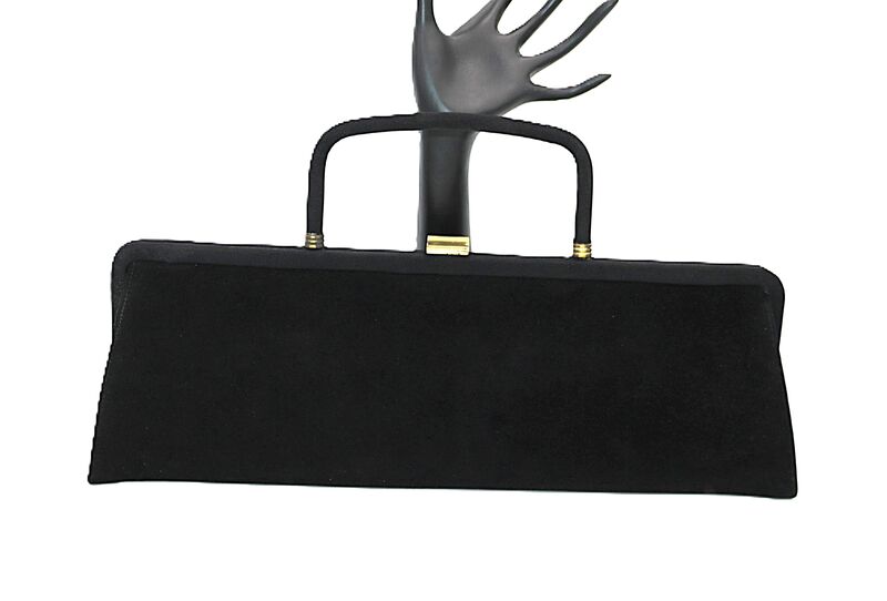 Vintage 50s-60s - PRETTY - Oblong Black Velvet Structured Clutch Handbag - Mid Century - - product images  of 