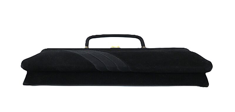 Vintage 50s-60s - PRETTY - Oblong Black Velvet Structured Clutch Handbag - Mid Century - - product images  of 