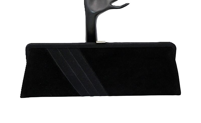 Vintage 50s-60s - PRETTY - Oblong Black Velvet Structured Clutch Handbag - Mid Century - - product images  of 