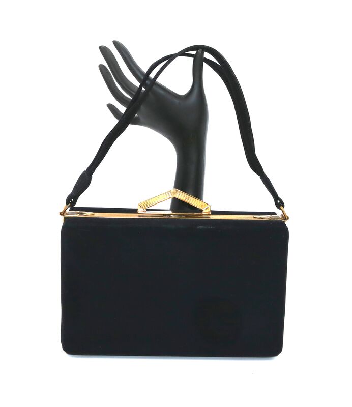 Vintage 50s - EVANS ELEGANCE - Black Suede Like Boxy Handbag Satchel - Mid Century - - product images  of 