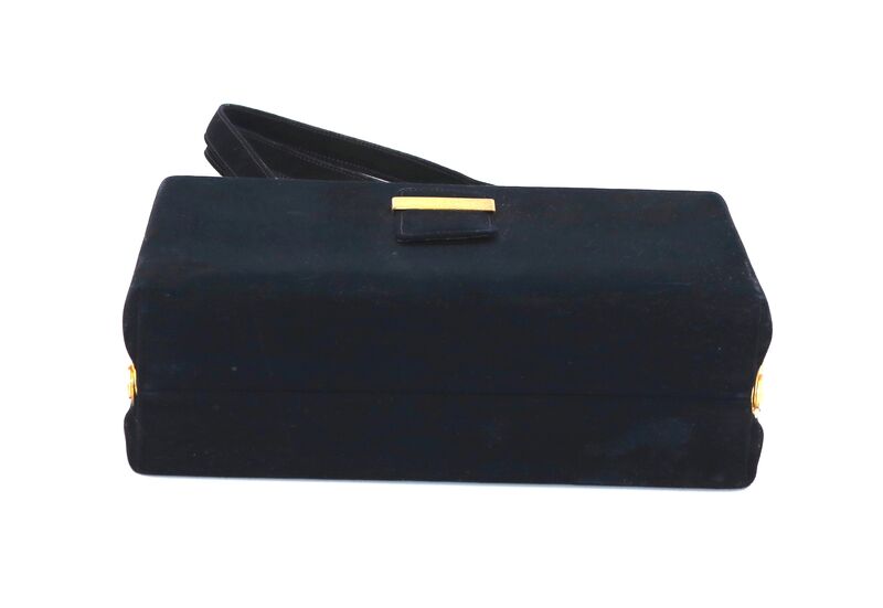 Vintage 50s - EVANS ELEGANCE - Black Suede Like Boxy Handbag Satchel - Mid Century - - product images  of 