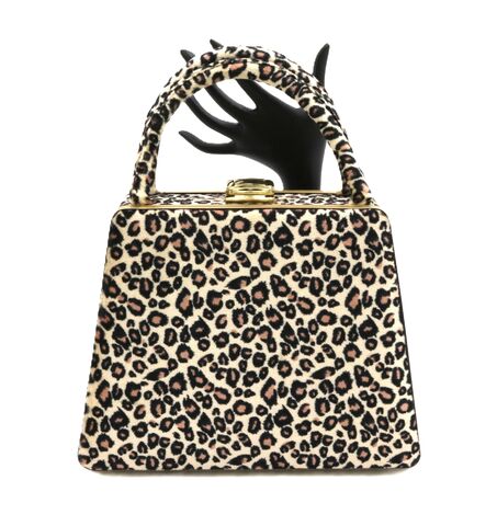 Vintage,Leopard,Print,Carryall,Handbag,-,Mid,Century,50s-60s, carryall, vintage handbag, vintage purse, box, black, plastic, gold, mid century, retro, 60s, 50s