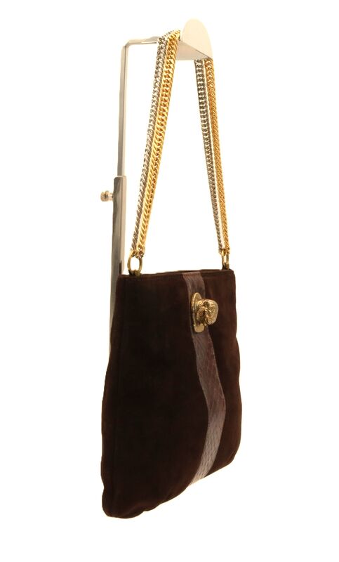 Vintage 70s-80s - RUTH SALTZ - Brown Suede Snake Skin Cougar Shoulder Bag - Retro - product images  of 