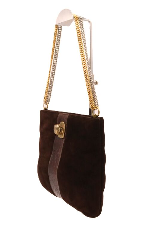 Vintage 70s-80s - RUTH SALTZ - Brown Suede Snake Skin Cougar Shoulder Bag - Retro - product images  of 