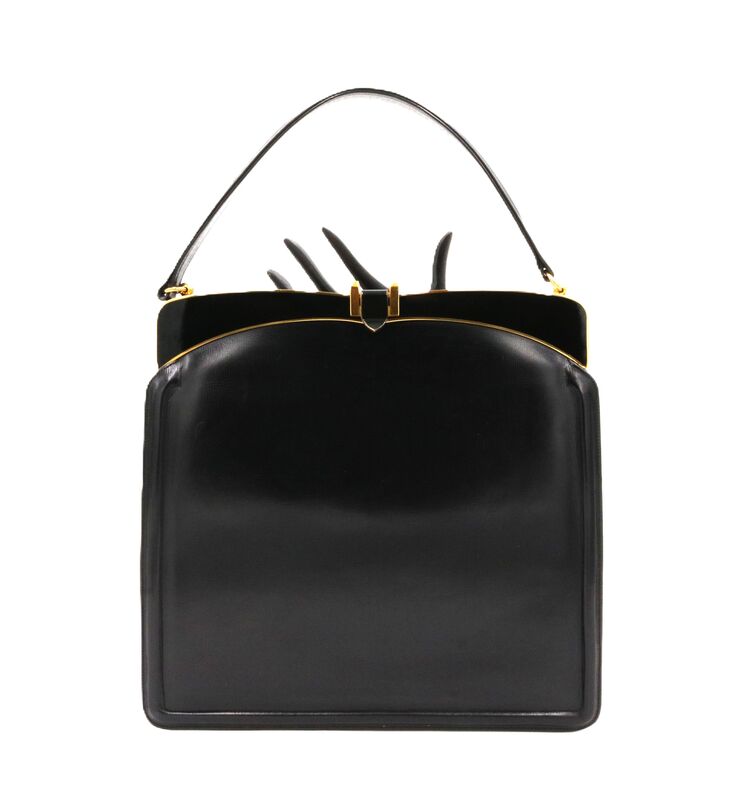 Vintage ROSENFELD Black Leather Structured Handbag - Mid Century - product images  of 