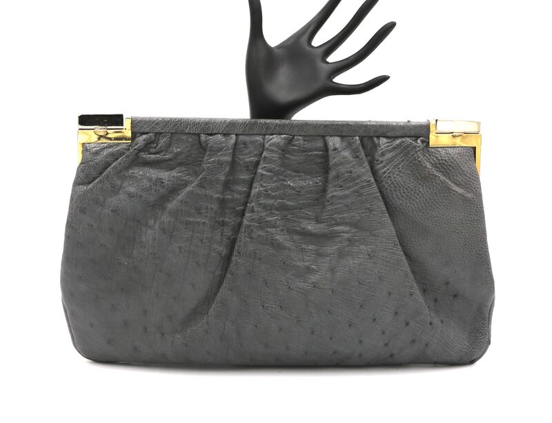 Vintage - FIORENZA - Large Grey OSTRICH Skin Clutch Shoulder Bag - product images  of 