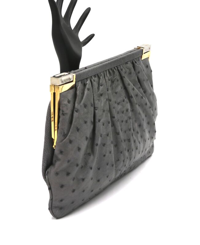 Vintage - FIORENZA - Large Grey OSTRICH Skin Clutch Shoulder Bag - product images  of 