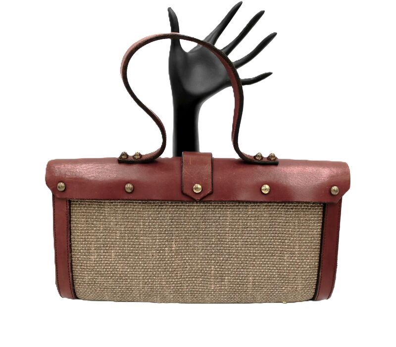 Vintage - ETIENNE AIGNER - Handbag - Original Hand Made Red Heavy Leather and Tweed  - product images  of 