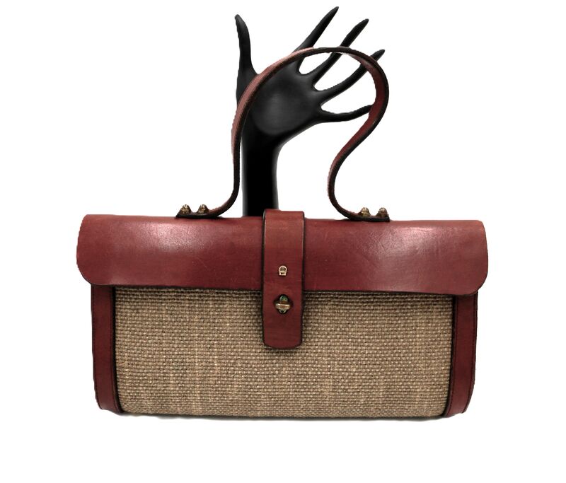 Vintage - ETIENNE AIGNER - Handbag - Original Hand Made Red Heavy Leather and Tweed  - product images  of 