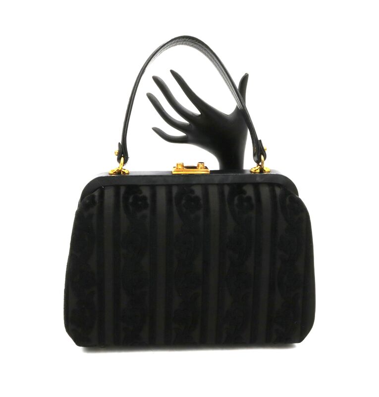 Vintage - SUSAN GAIL - Black Chenille Leather Trim Structured Handbag - Mid Century - product images  of 