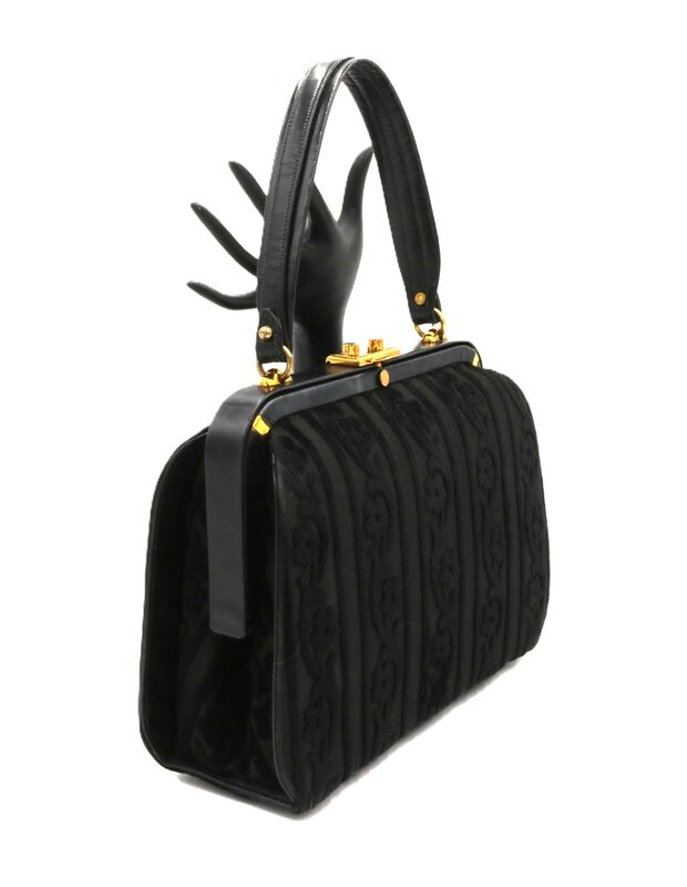 Vintage - SUSAN GAIL - Black Chenille Leather Trim Structured Handbag - Mid Century - product images  of 