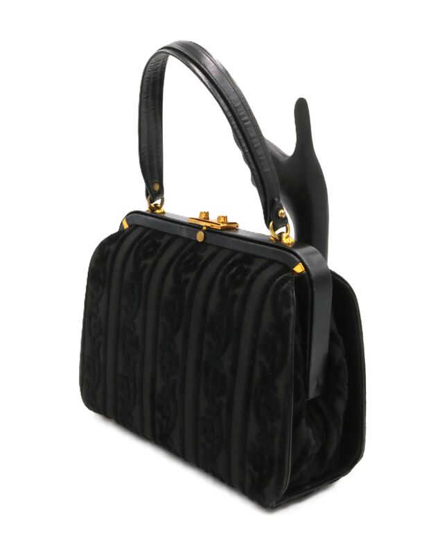 Vintage - SUSAN GAIL - Black Chenille Leather Trim Structured Handbag - Mid Century - product images  of 