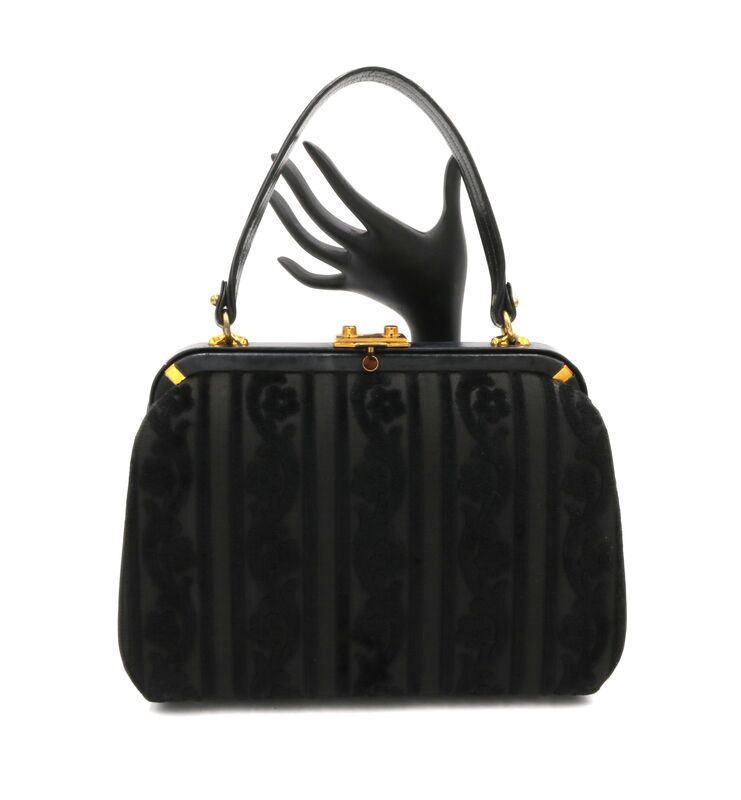 Vintage - SUSAN GAIL - Black Chenille Leather Trim Structured Handbag - Mid Century - product images  of 