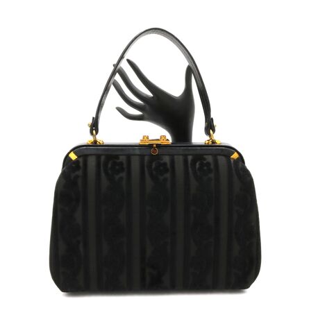 Vintage,-,SUSAN,GAIL,Black,Chenille,Leather,Trim,Structured,Handbag,Mid,Century,Susan Gail, vintage handbag, vintage purse, chenille, leather, black, structured, mid century, gold, fabric, 50s, 60s