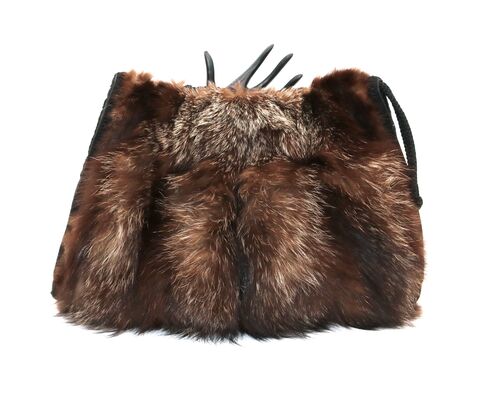 vintage,Large,Brown,-,FOX,Fur,Muff,Hand,Warmer,Mid,Century,Fur muff, fox, hand warmer, vintage purse, vintage handbag, vintage clutch, brown, black, mid century