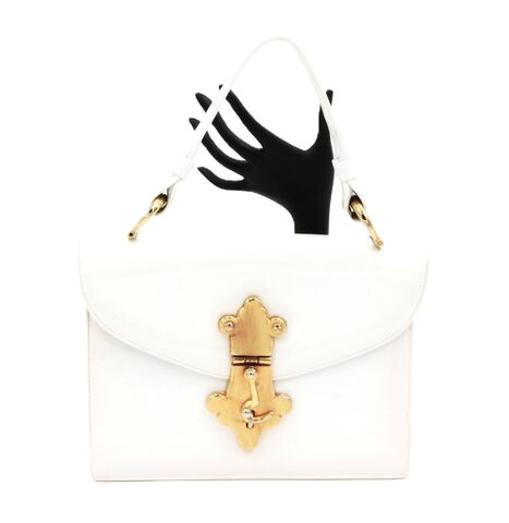 Vintage,White,-,SAKS,FIFTH,AVE,Patent,Handbag,-RETRO,Saks Fifth Ave, vintage handbag, vintage purse, white, patent, gold, mid century, 60s