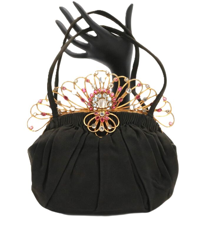 Vintage - HOBE' - Jewel Set Frame REDISCH BAGS Black Satin Handbag - Mid Century - product images  of 