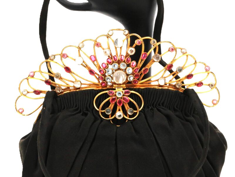 Vintage - HOBE' - Jewel Set Frame REDISCH BAGS Black Satin Handbag - Mid Century - product images  of 