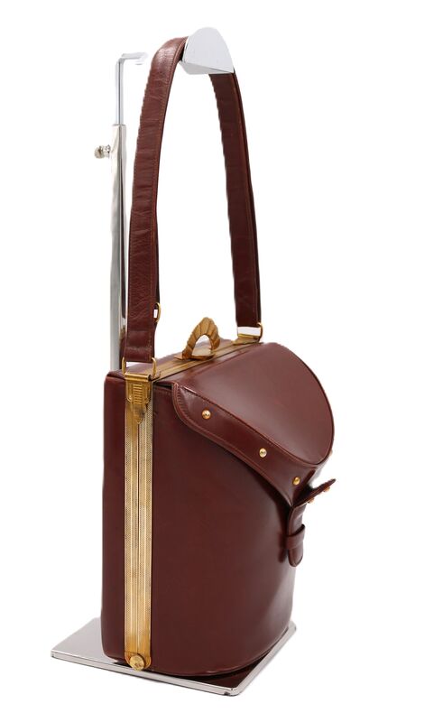 Vintage 50s - EVANS ELEGANCE - Brown Leather Barrell Boxy Fitted Shoulder Bag - RARE - - product images  of 