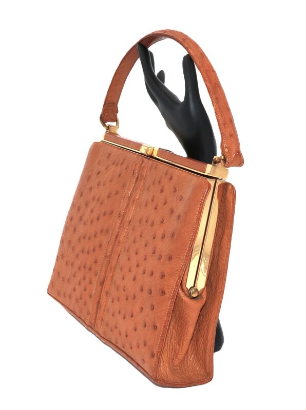 Vintage - LUCILLE de PARIS - Tan - OSTRICH SKIN - Dome Handle Handbag  - product images  of 